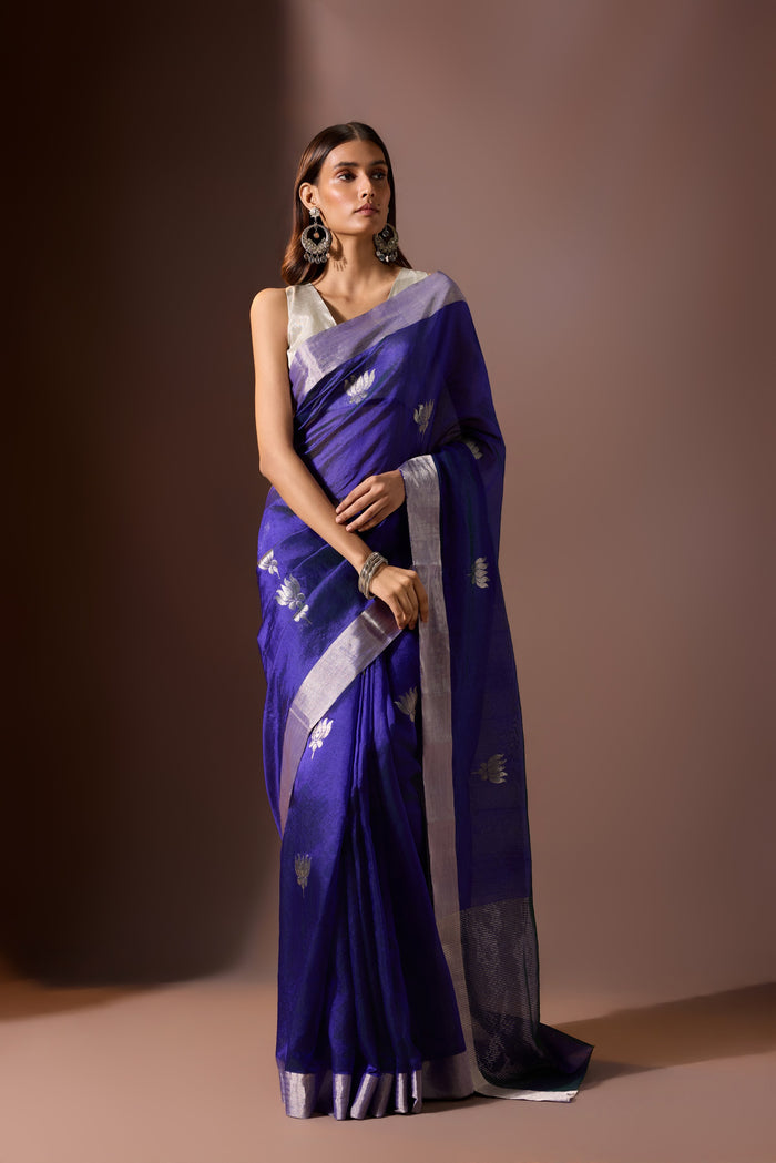 Indigo Chanderi Saree