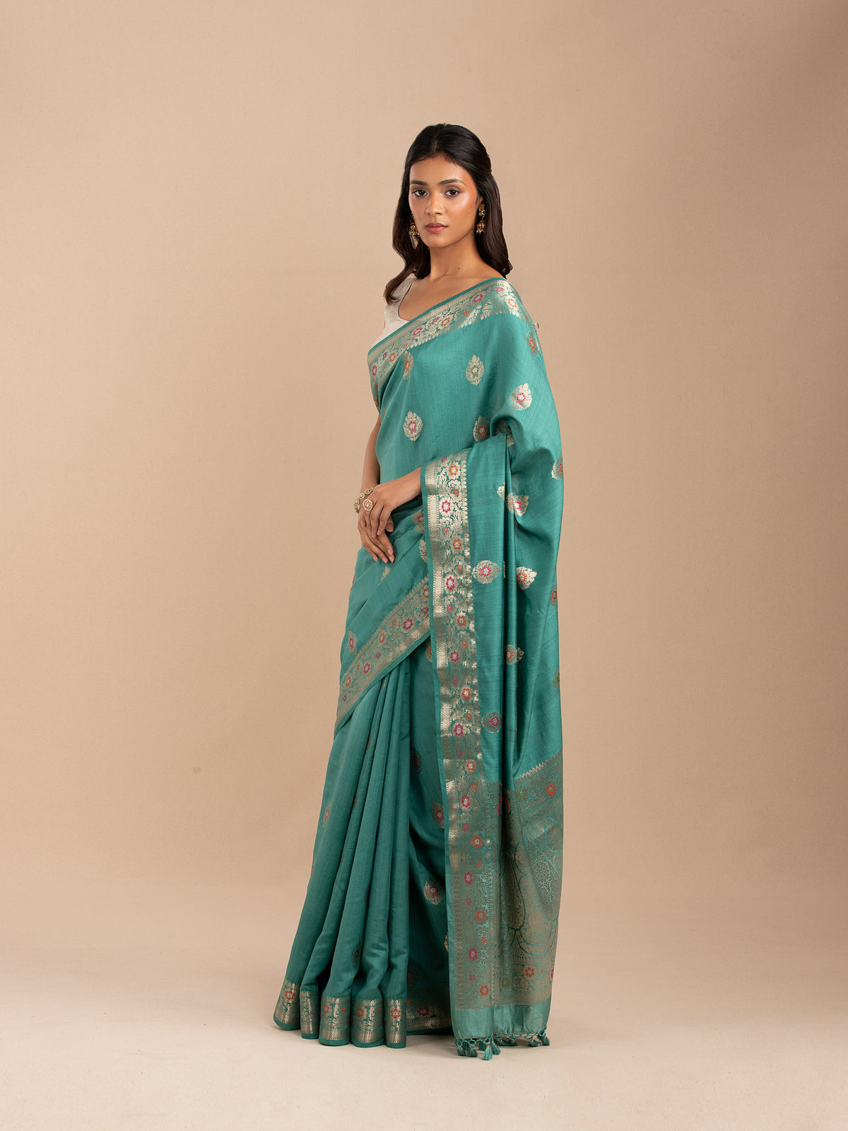 Sea green Banarasi saree in mulberry silk