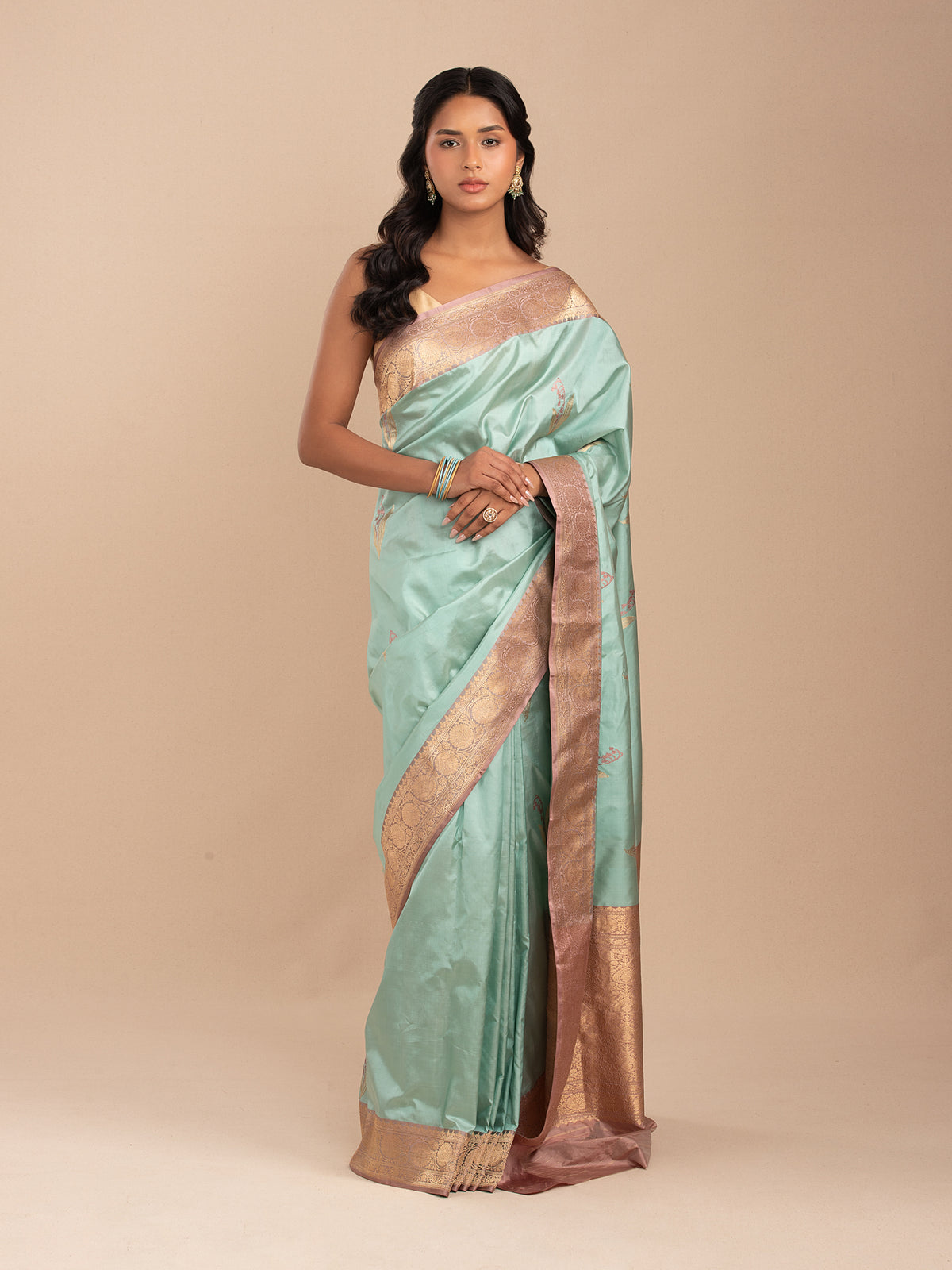 Sea green saree in katan silk