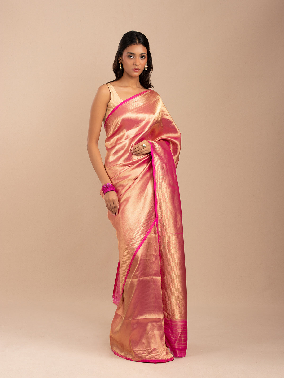 Pink and gold Banarasi brocade katan saree