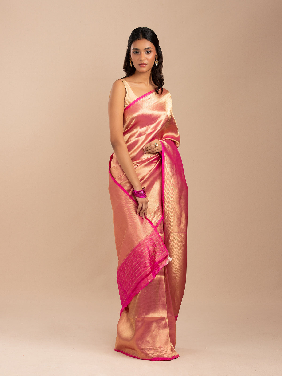 Pink and gold Banarasi brocade katan saree