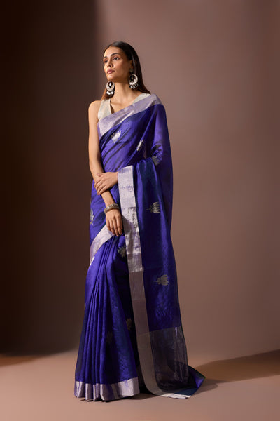 Indigo Chanderi Saree