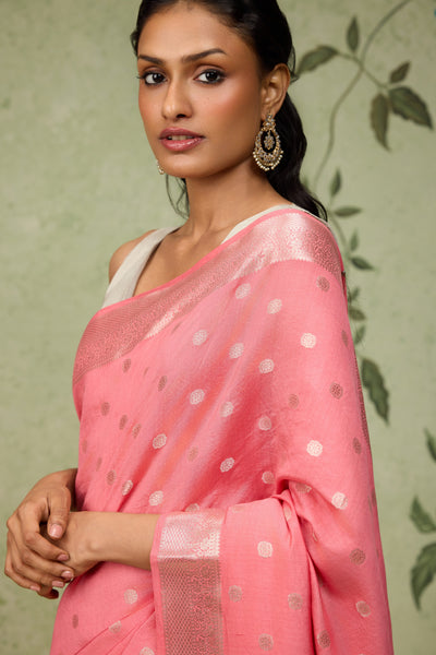 Blush Coral Banarasi Saree