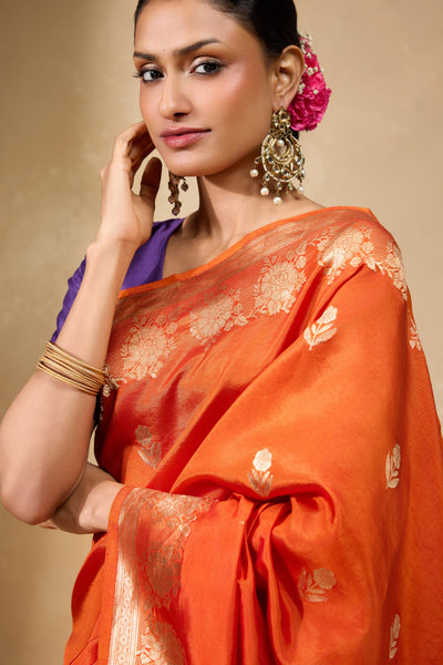 Persimmon Banarasi Saree