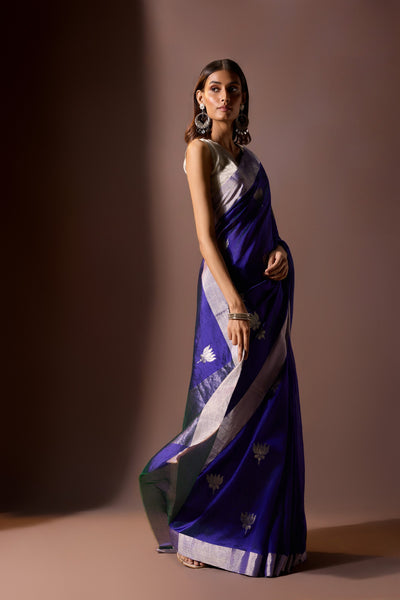 Indigo Chanderi Saree