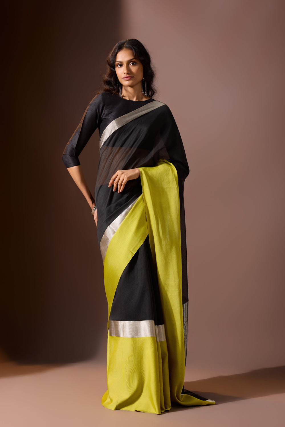 Onyx Lime Chanderi Saree
