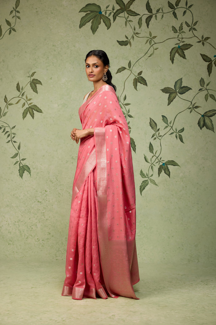 Blush Coral Banarasi Saree