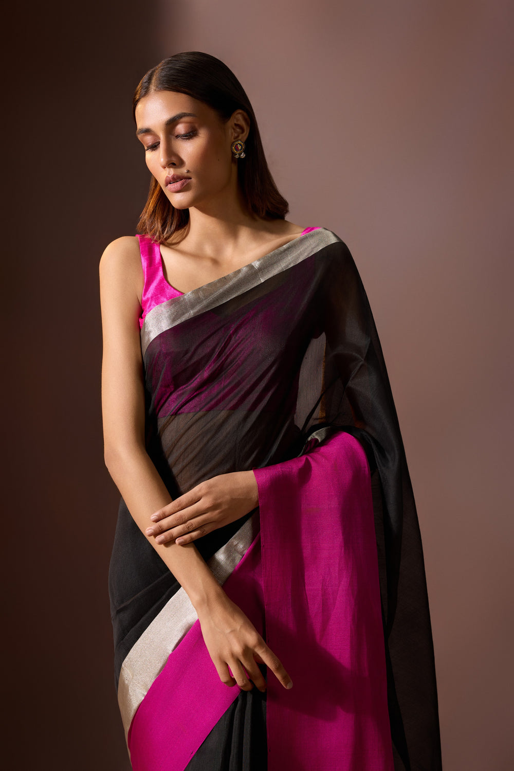 Onyx Magenta Chanderi Saree