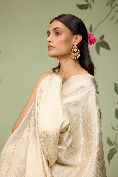 Ivory Silk Banarasi Saree