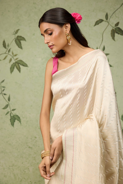 Ivory Silk Banarasi Saree