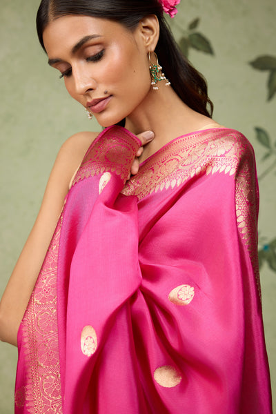 Chand buta pink Banarasi Saree