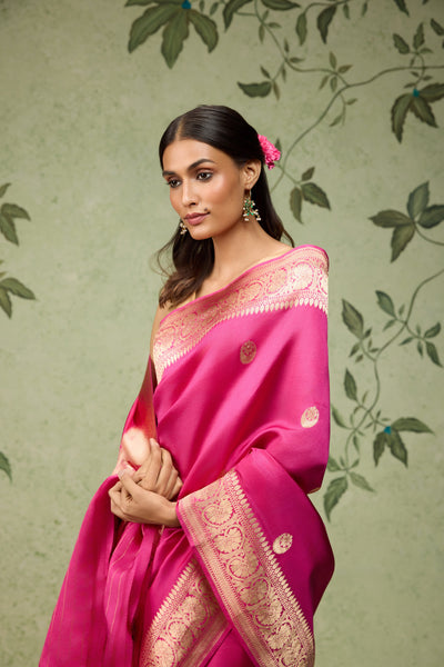Chand buta pink Banarasi Saree