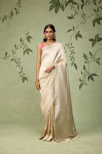 Ivory Silk Banarasi Saree