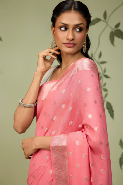 Blush Coral Banarasi Saree