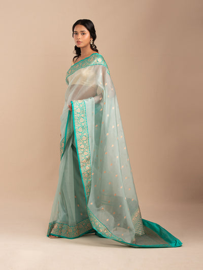 Muted sea green Kora silk organza Saree