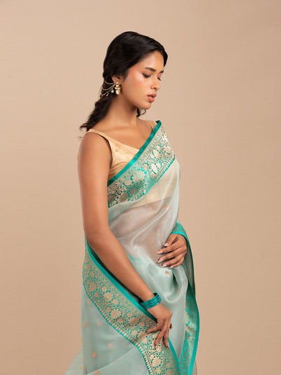 Muted sea green Kora silk organza Saree