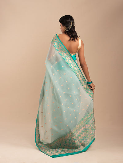 Muted sea green Kora silk organza Saree
