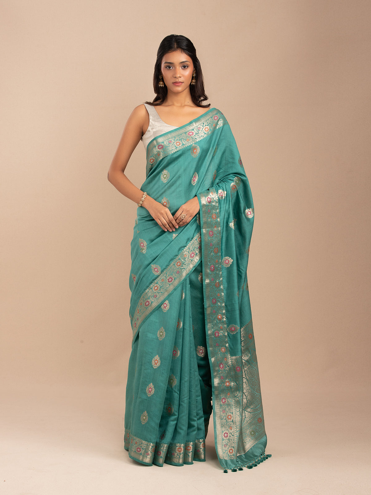 Sea green Banarasi saree in mulberry silk