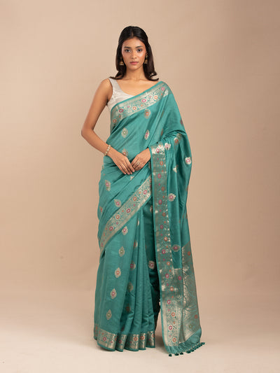 Sea green Banarasi saree in mulberry silk