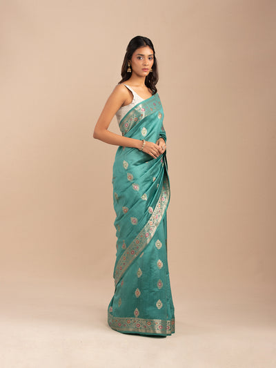 Sea green Banarasi saree in mulberry silk