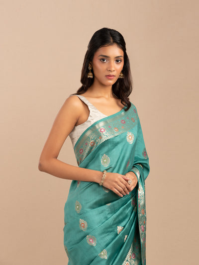 Sea green Banarasi saree in mulberry silk