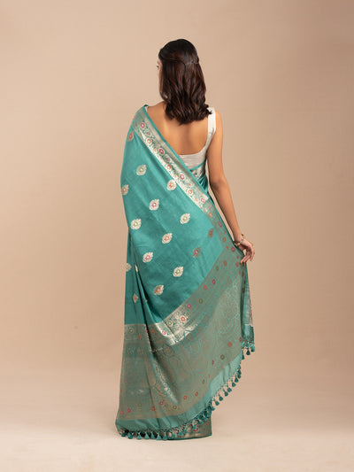 Sea green Banarasi saree in mulberry silk