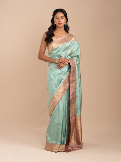 Sea green saree in katan silk