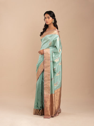 Sea green saree in katan silk