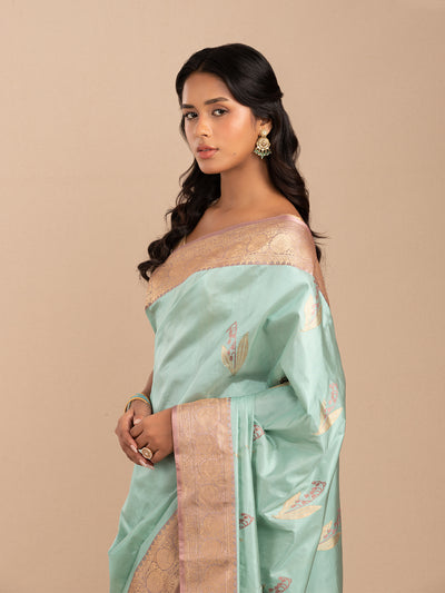 Sea green saree in katan silk