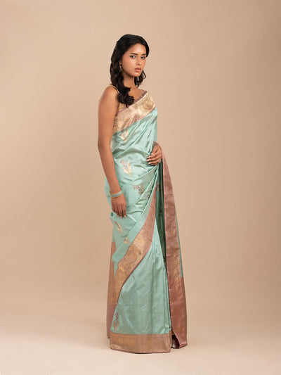 Sea green saree in katan silk