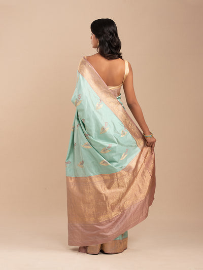 Sea green saree in katan silk