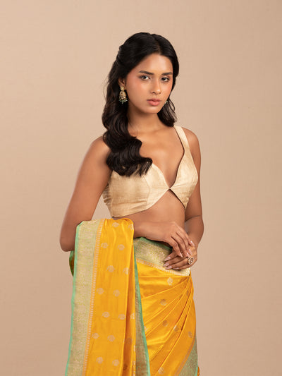Yellow Banarasi saree in pure Katan silk