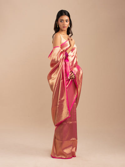 Pink and gold Banarasi brocade katan saree