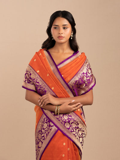Orange and blue Kora silk orgranza saree