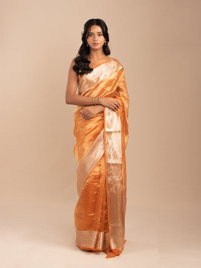 orange Banarasi tissue saree