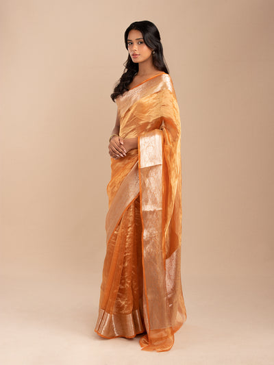 orange Banarasi tissue saree