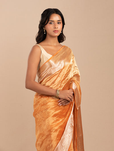 orange Banarasi tissue saree