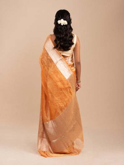 orange Banarasi tissue saree