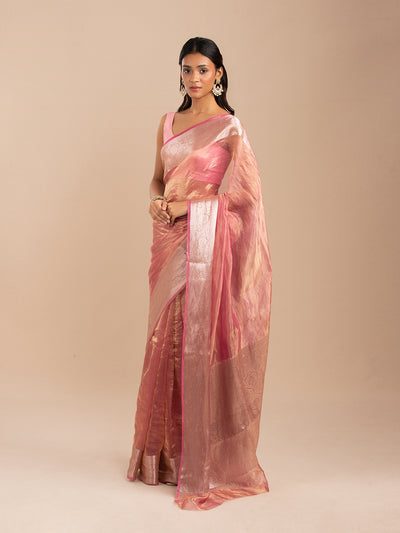 Pink ands Gold Banarasi zari tissue saree