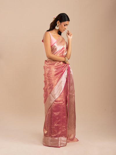 Pink ands Gold Banarasi zari tissue saree
