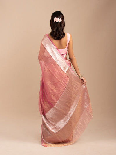 Pink ands Gold Banarasi zari tissue saree